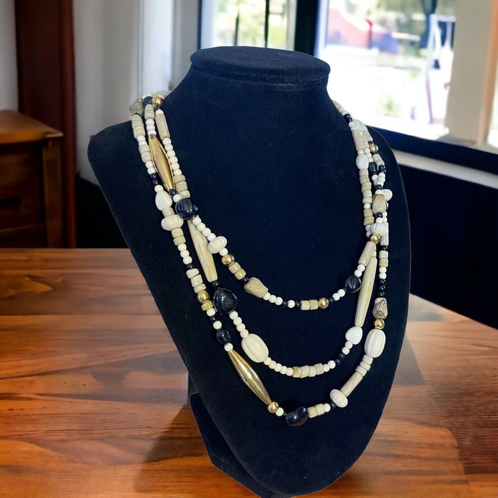 Vintage 80s Monet Triple Strand Chunky Beaded Statement Necklace
